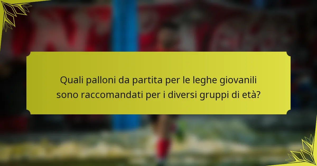 Quali palloni da partita per le leghe giovanili sono raccomandati per i diversi gruppi di età?